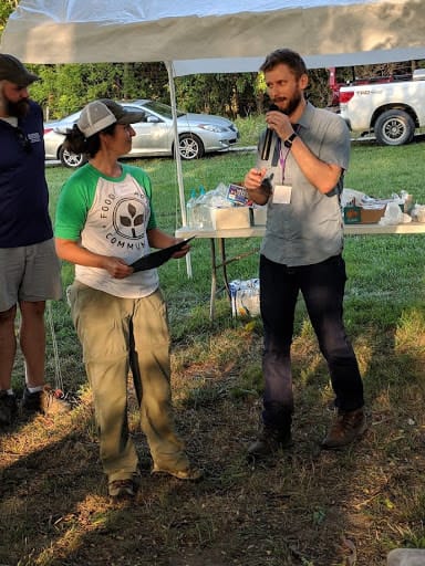 Zac Hoppenstedt congratulates 2018 apprentice Sharon Autry